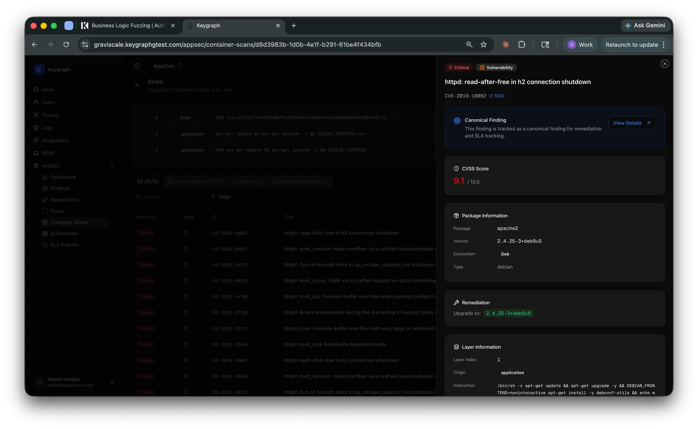 Keygraph code remediation showing a verified patch and reviewable pull request